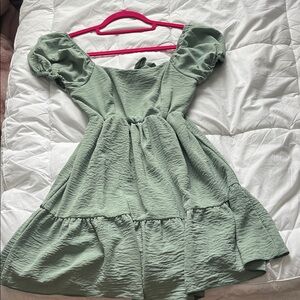 green altard state dress with bow in the back